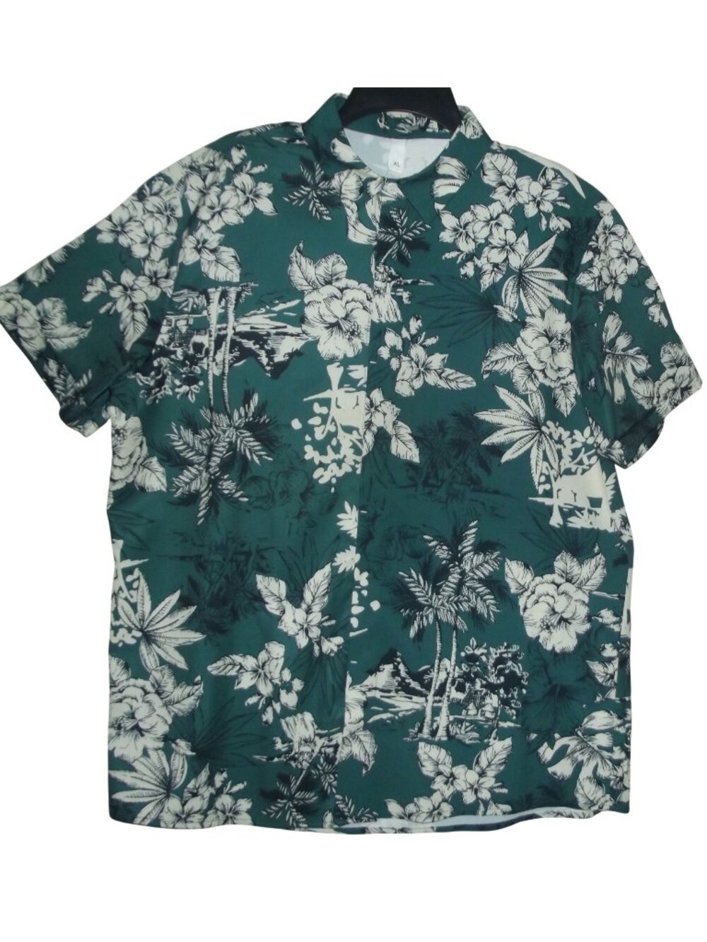 LetSee Hawaiian Shirt Mens XL Green Beige Short Sleeve Button Up Beach Floral